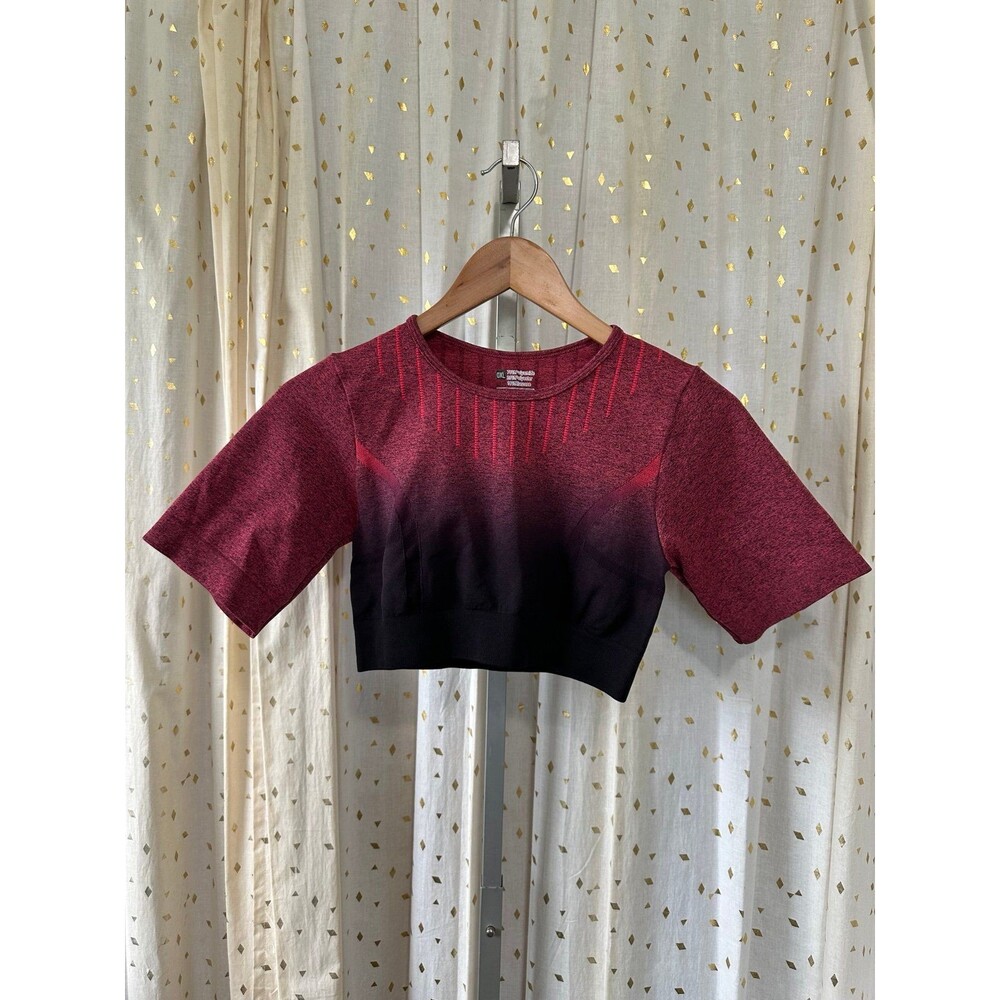 Unbranded Women's Ombre Ribbed Stretch Crew Neck Workout Crop Top XL